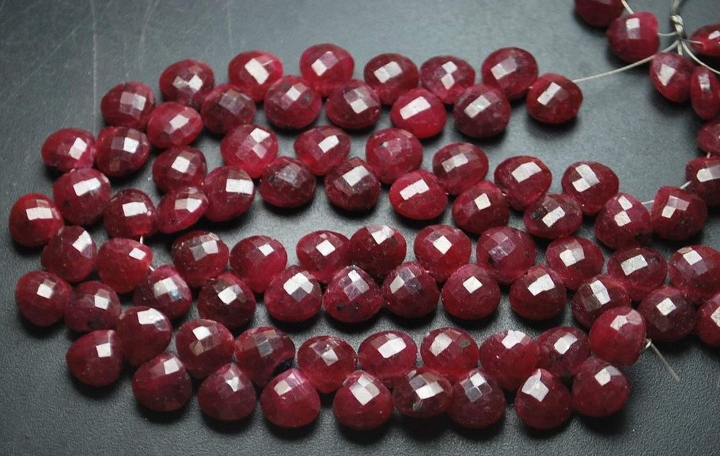 8 Inch Strand Natural Dyed Ruby Faceted Heart Shape Briolettes, 9-10mm Size - Jalvi & Co.