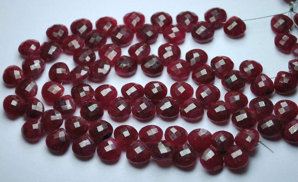 8 Inch Strand Natural Dyed Ruby Faceted Heart Shape Briolettes, 9-10mm Size - Jalvi & Co.