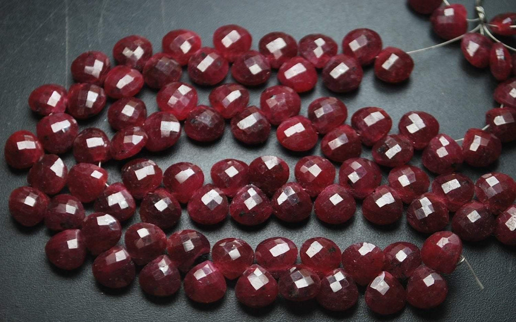 8 Inch Strand Natural Dyed Ruby Faceted Heart Shape Briolettes, 9-10mm Size - Jalvi & Co.