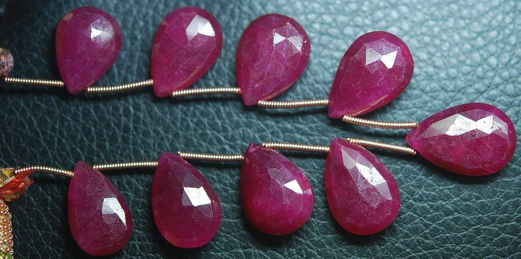 8 Inch Strand Natural Dyed Ruby Faceted Pear Shape Briolettes, 12-13mm Size - Jalvi & Co.