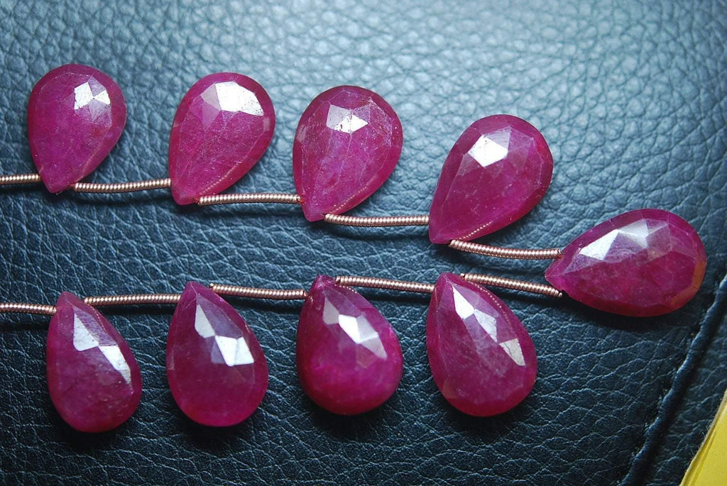 8 Inch Strand Natural Dyed Ruby Faceted Pear Shape Briolettes, 12-13mm Size - Jalvi & Co.