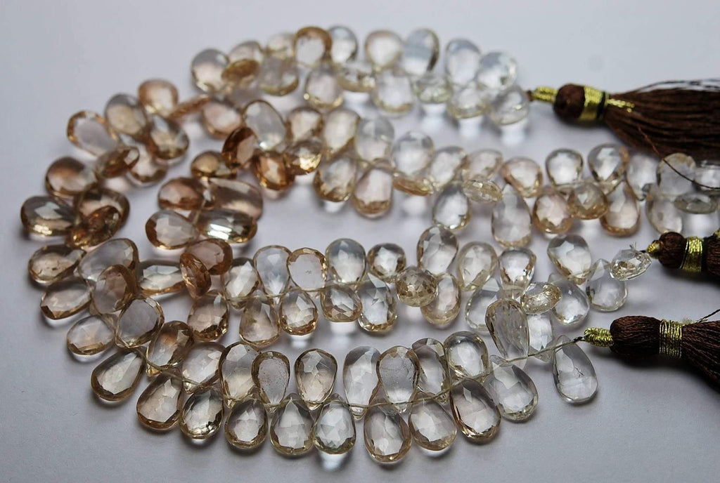 8 Inch Strand, Natural Imperial Topaz Micro Faceted Pear Shape Briolettes, 9-11mm - Jalvi & Co.