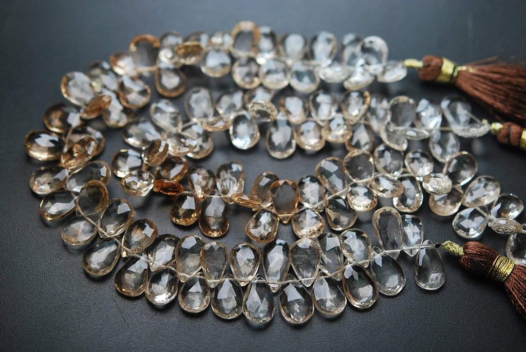 8 Inch Strand, Natural Imperial Topaz Micro Faceted Pear Shape Briolettes, 9-11mm - Jalvi & Co.