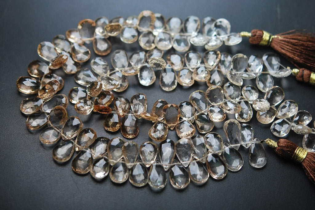 8 Inch Strand, Natural Imperial Topaz Micro Faceted Pear Shape Briolettes, 9-11mm - Jalvi & Co.