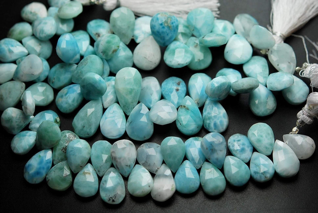 8 Inch Strand, Natural Larimar Faceted Pear Briolettes, 12-15mm Size - Jalvi & Co.