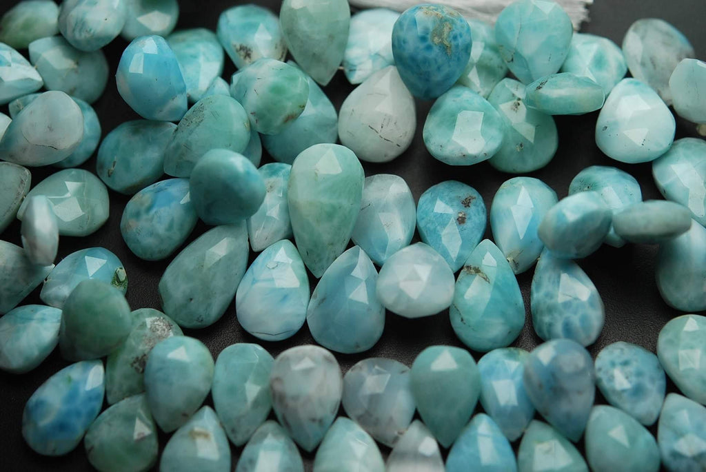 8 Inch Strand, Natural Larimar Faceted Pear Briolettes, 12-15mm Size - Jalvi & Co.