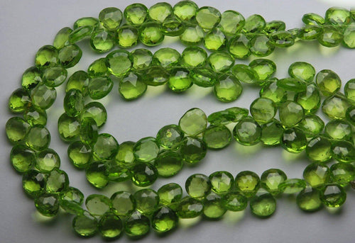 8 Inch Strand, Natural Peridot Faceted Heart Shaped Briolettes, 4-5mm Size, - Jalvi & Co.