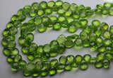 8 Inch Strand, Natural Peridot Faceted Heart Shaped Briolettes, 4-5mm Size,