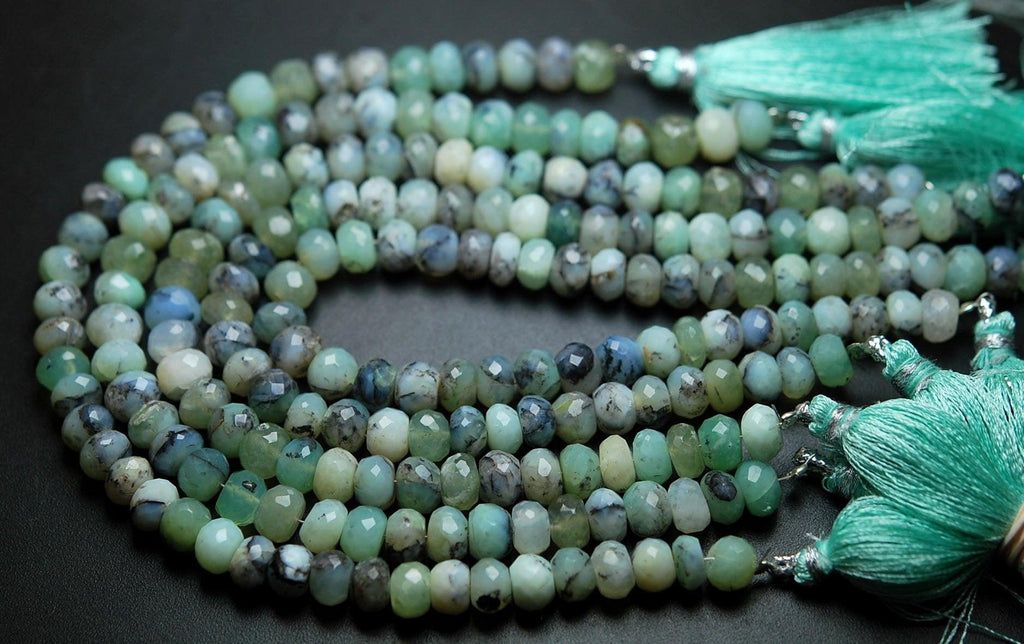 8 Inch Strand, Natural Peruvian Blue Green Opal Faceted Rondelle Shape Beads, 7mm Size Approx. - Jalvi & Co.