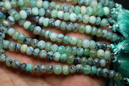 8 Inch Strand, Natural Peruvian Blue Green Opal Faceted Rondelle Shape Beads, 7mm Size Approx. - Jalvi & Co.