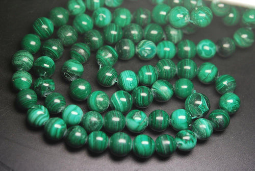 8 Inch Strand, Natural Quality Malachite Smooth Round Beads Size 10-11mm - Jalvi & Co.