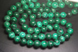 8 Inch Strand, Natural Quality Malachite Smooth Round Beads Size 10-11mm