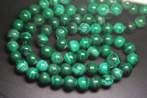8 Inch Strand, Natural Quality Malachite Smooth Round Beads Size 10-11mm - Jalvi & Co.
