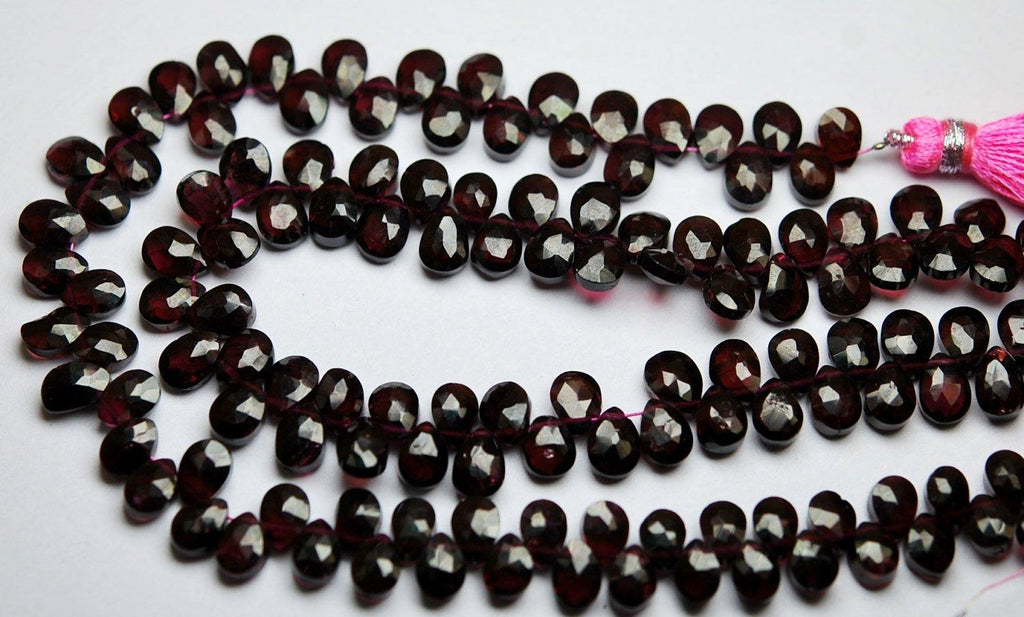 8 Inch Strand, Natural Red Garnet Faceted Pear Shape Briolettes, 7mm - Jalvi & Co.