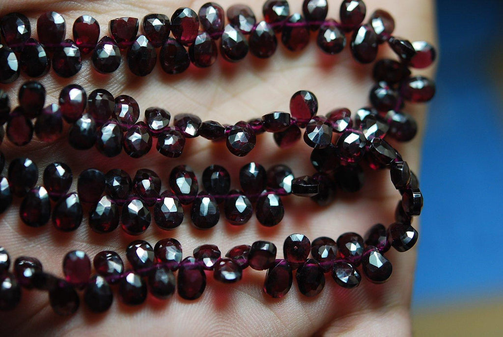 8 Inch Strand, Natural Red Garnet Faceted Pear Shape Briolettes, 7mm - Jalvi & Co.