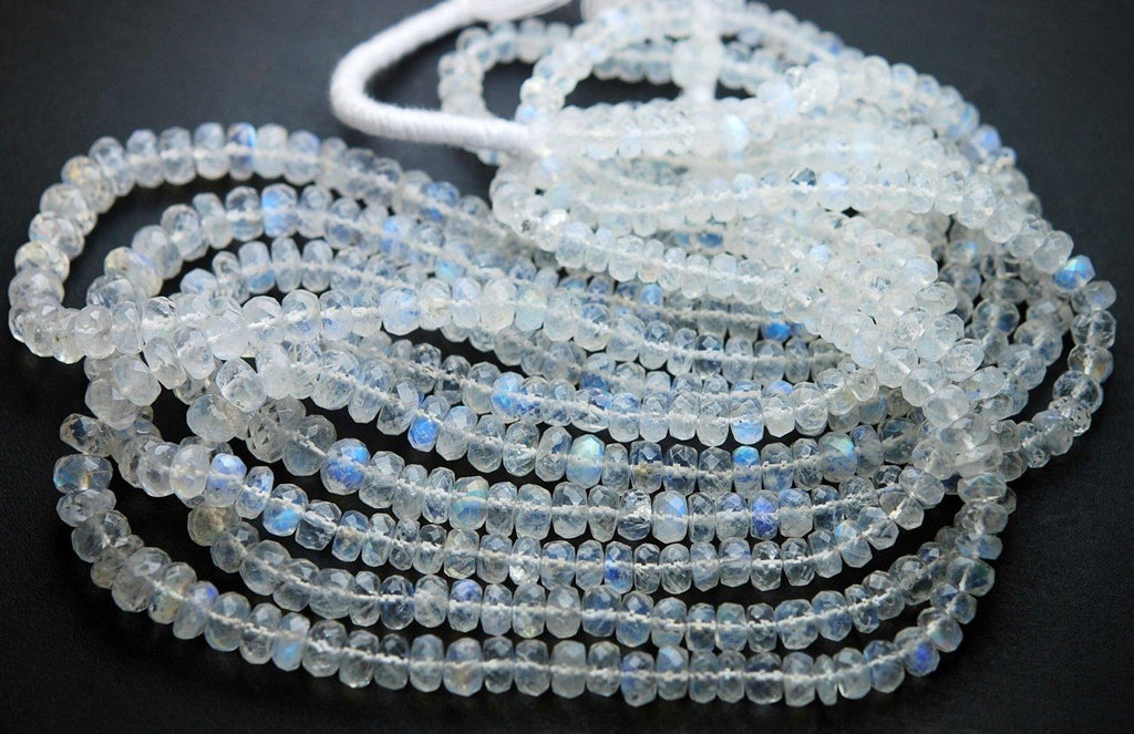 8 Inch Strand Of Machine Cut Quality Blue Fire Rainbow Moonstones Micro Faceted Rondells 5-6.5mm - Jalvi & Co.