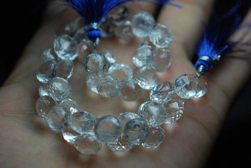 8 Inch Strand Of Nice Rock Crystal Quartz Faceted Onion Shape, 7-8mm Long - Jalvi & Co.