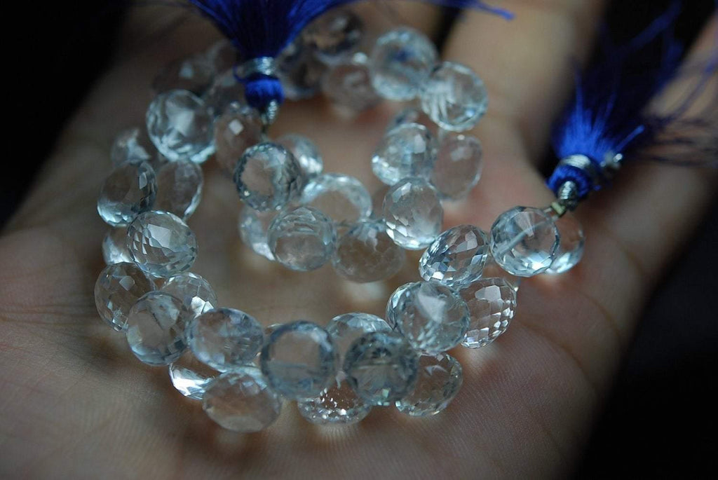 8 Inch Strand Of Nice Rock Crystal Quartz Faceted Onion Shape, 7-8mm Long - Jalvi & Co.