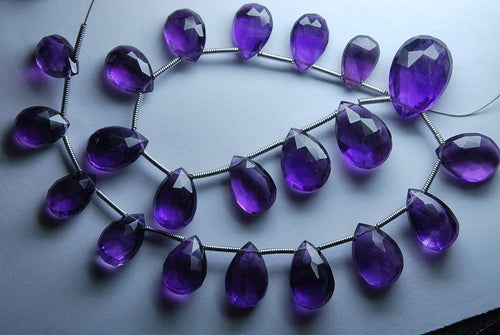 8 Inch Strand, Purple Amethyst Micro Faceted Pear Shaped Briolettes, 13-11mm, Finest Quality - Jalvi & Co.
