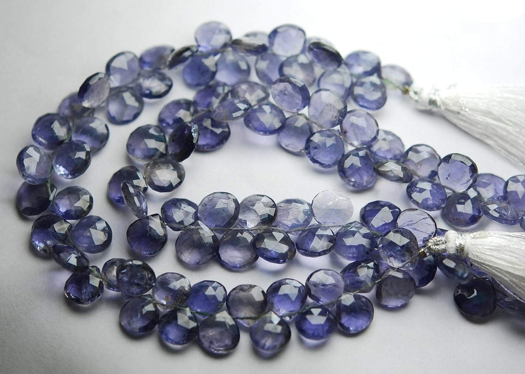 8 Inch Strand Quality Water Sapphire Iolite Faceted Heart Briolette's, 8.5-9mm Approx. - Jalvi & Co.