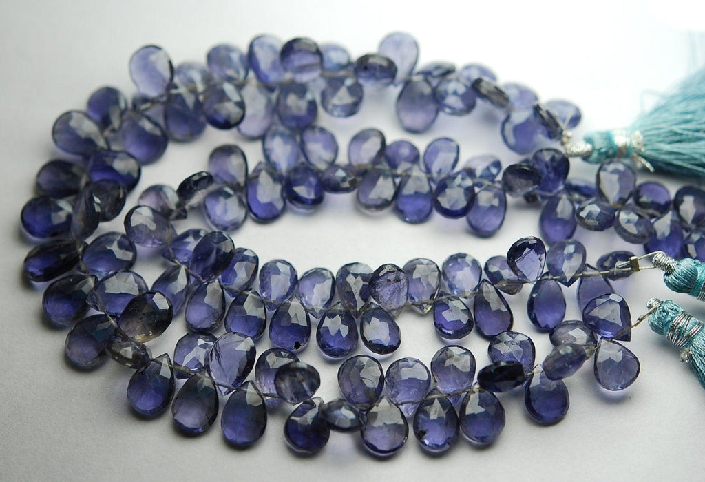8 Inch Strand Quality Water Sapphire Iolite Faceted Pear Briolette's, 9-10mm Approx. - Jalvi & Co.