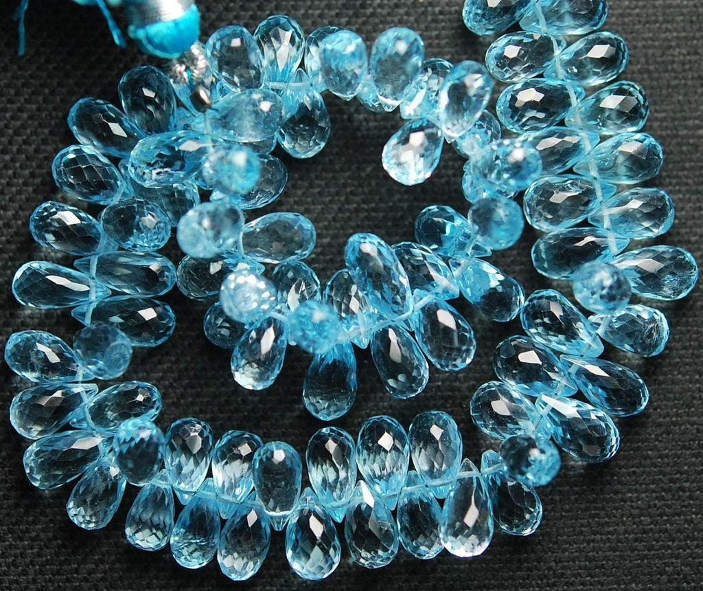 8 Inch Strand, Sky Blue Topaz Micro Faceted Drops Shaped Briolette's, 9-11mm, Finest Quality - Jalvi & Co.