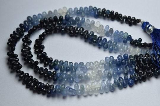 8 Inch Strand Super-Finest- Natural Blue Sapphire Shaded Faceted Drops 4-5mm - Jalvi & Co.