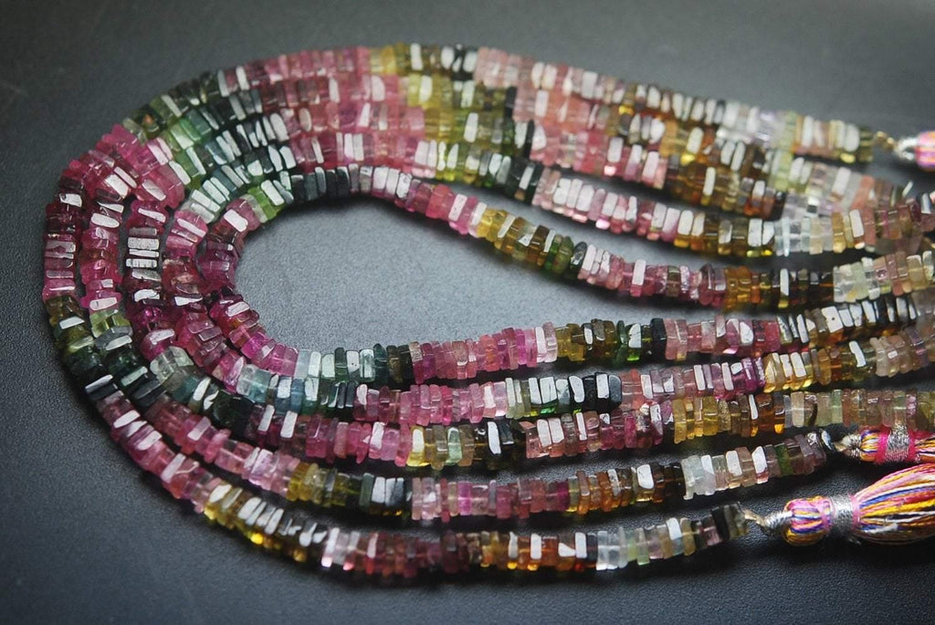 8 Inch Strand, Super Finest-Quality-AAA Tourmaline Heishi Cut Square Beads, 4.5-5mm Size - Jalvi & Co.