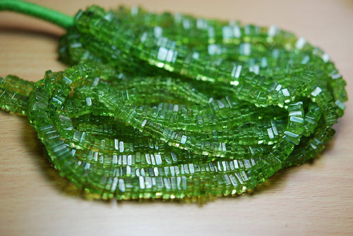 8 Inch Strand, Super Finest Quality Peridot Heishi Cut Square Beads 4-5mm Size - Jalvi & Co.