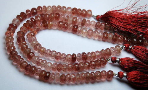 8 Inch Strand Super Finest Strawberry Quartz Faceted Rondelle, 9-11mm Size, - Jalvi & Co.