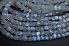 Load image into Gallery viewer, 8 Inch Strand Super Finest Super Rare Blue Flashy Rainbow Moonstone Faceted 3D Box Shape Briolette&#39;s, 6-7mm Size, - Jalvi &amp; Co.