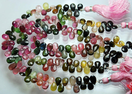 8 Inch Strand Super-Finest,Multi Tourmaline Faceted Pear Briolettes 8-9mm - Jalvi & Co.