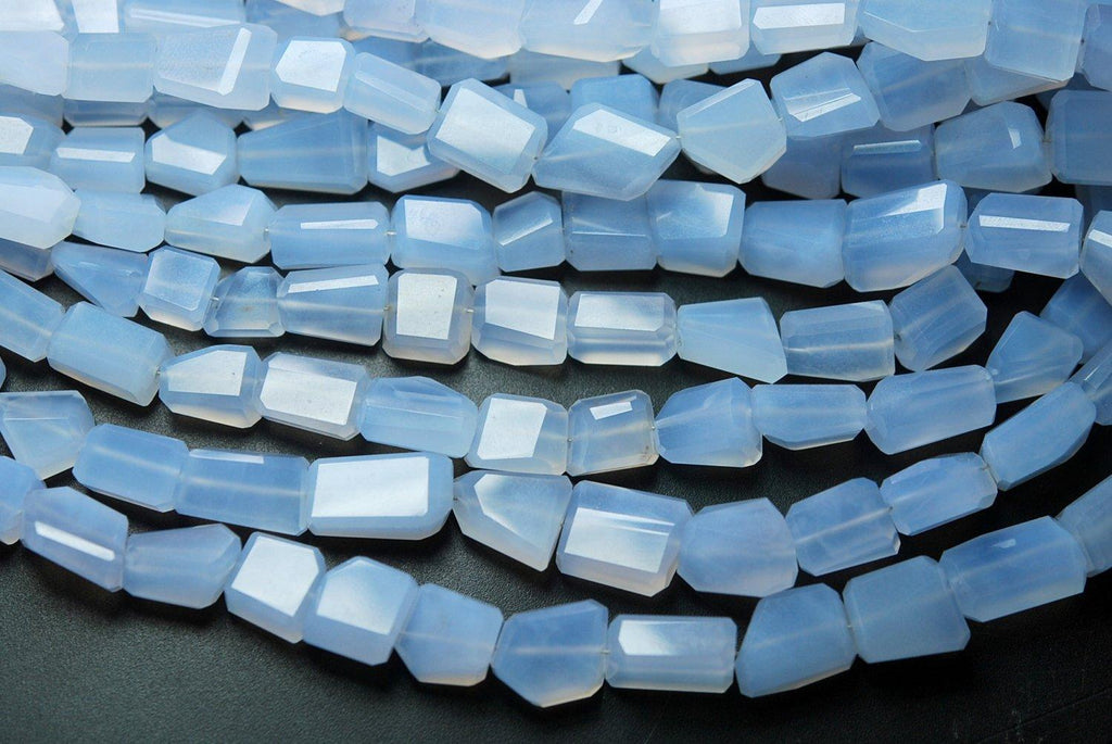 8 Inch Strand, Super Rare New Arrival, Natural Blue White Chalcedony Faceted Step Cut Nuggets, 10-14mm Size - Jalvi & Co.