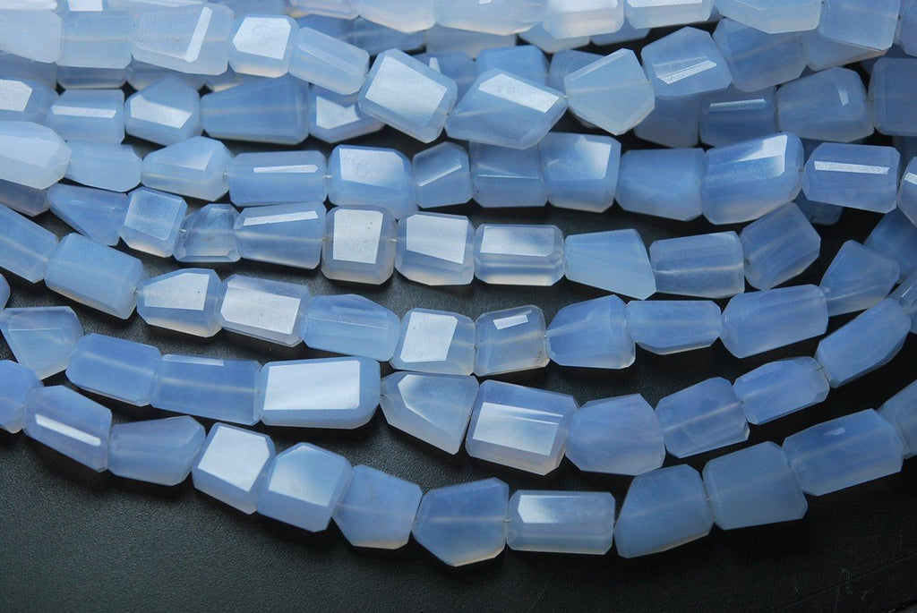 8 Inch Strand, Super Rare New Arrival, Natural Blue White Chalcedony Faceted Step Cut Nuggets, 10-14mm Size - Jalvi & Co.