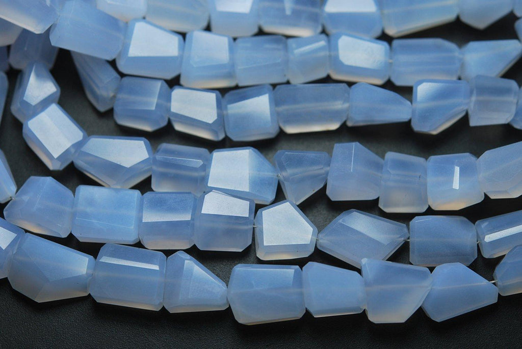 8 Inch Strand, Super Rare New Arrival, Natural Blue White Chalcedony Faceted Step Cut Nuggets, 10-14mm Size - Jalvi & Co.