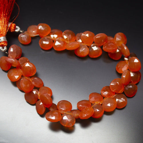 8 Inch Strand Superb-Finest Quality Fanta Orange Color Carnelian Faceted Heart Shape Briolettes, 8-9mm Size - Jalvi & Co.