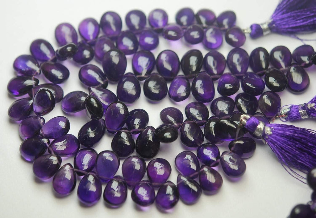 8 Inch Strand Superb, Finest Quality, Natural Purple Amethyst Smooth Pear Shape Briolette's, 12-16mm Size - Jalvi & Co.