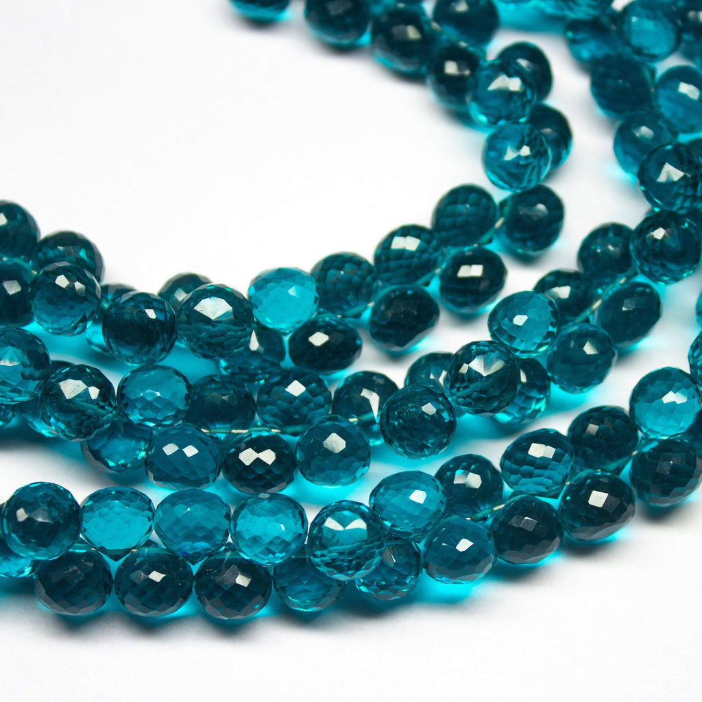 8 Inch Strand, Teal Blue Quartz Micro Faceted Onion Shape Briolette, Size 8mm Approx - Jalvi & Co.