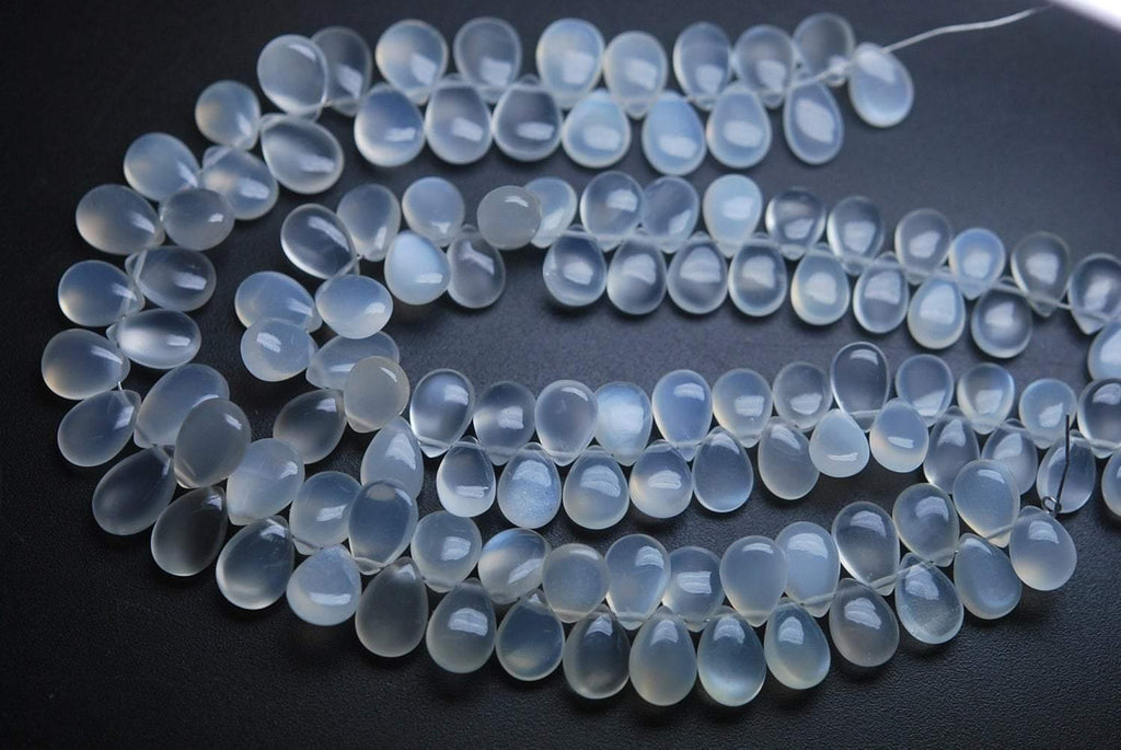 8 Inch Strand White Moonstone Smooth Pear Shape Briolettes, 9-12mm Size - Jalvi & Co.