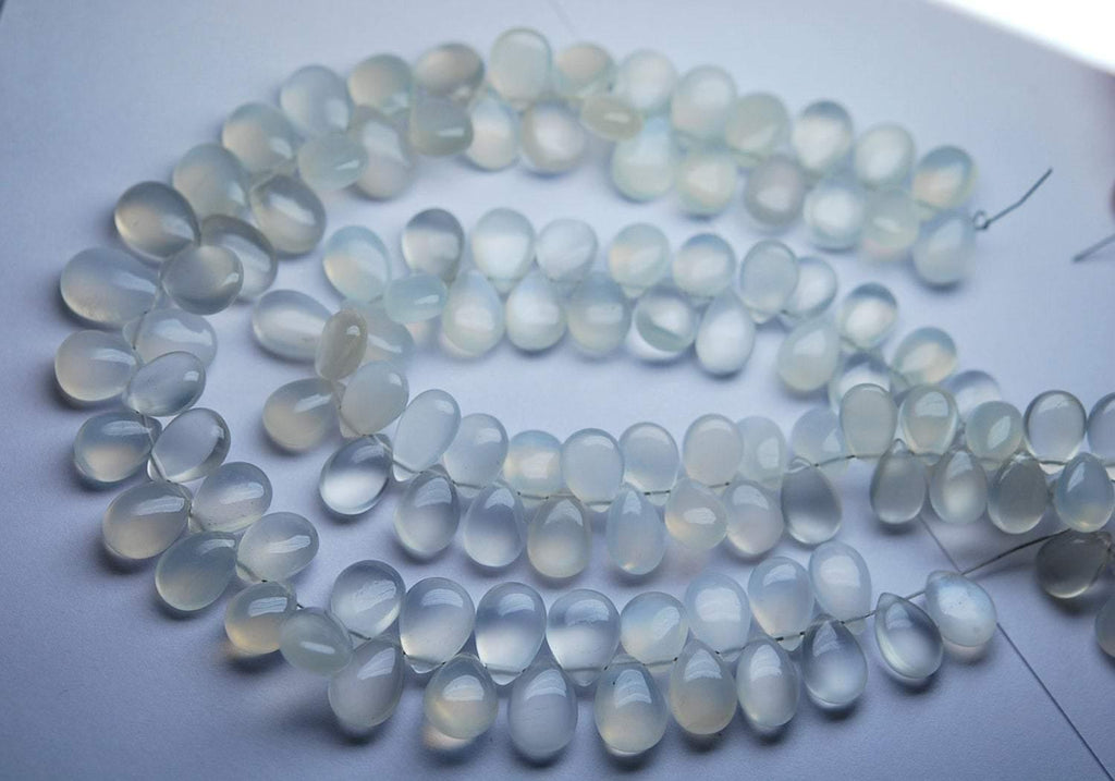 8 Inch Strand White Moonstone Smooth Pear Shape Briolettes, 9-12mm Size - Jalvi & Co.