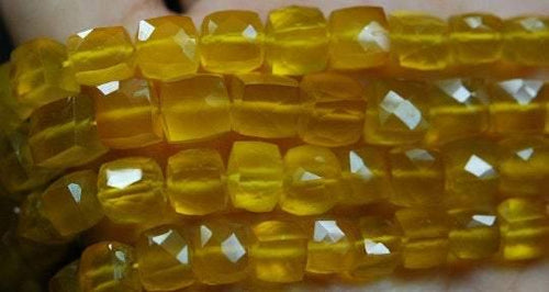 8 Inch Strand Yellow Chalcedony Faceted 3D Box Shape Briolettes 8-9mm Size - Jalvi & Co.