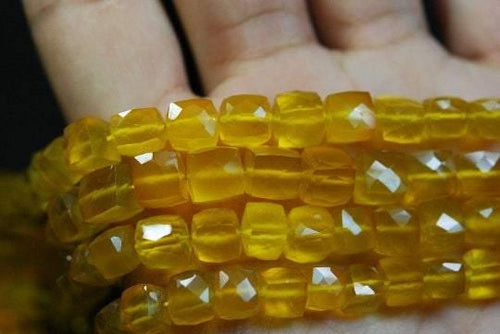 8 Inch Strand Yellow Chalcedony Faceted 3D Box Shape Briolettes 8-9mm Size - Jalvi & Co.