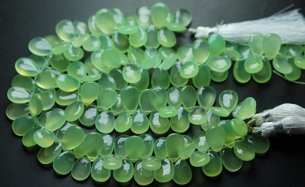 8 Inch Strand,Light Prehnite Chalcedony Smooth Pear Shape Briolettes 8X12mm - Jalvi & Co.