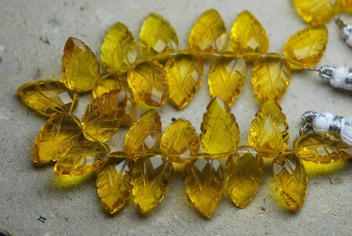 8 Inch Strand,Matched Pairs,Citrine Colored Quartz Carving Faceted Pear Shape Briolettes, 8X12mm - Jalvi & Co.