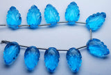 8 Inch Strand,Matched Pairs,Swiss Blue Quartz Carving Faceted Pear Shape Briolettes, 10X16mm