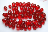 8 Inch Strand,Ruby Red Quartz Faceted Drops Shape Briolette, 7-8mm