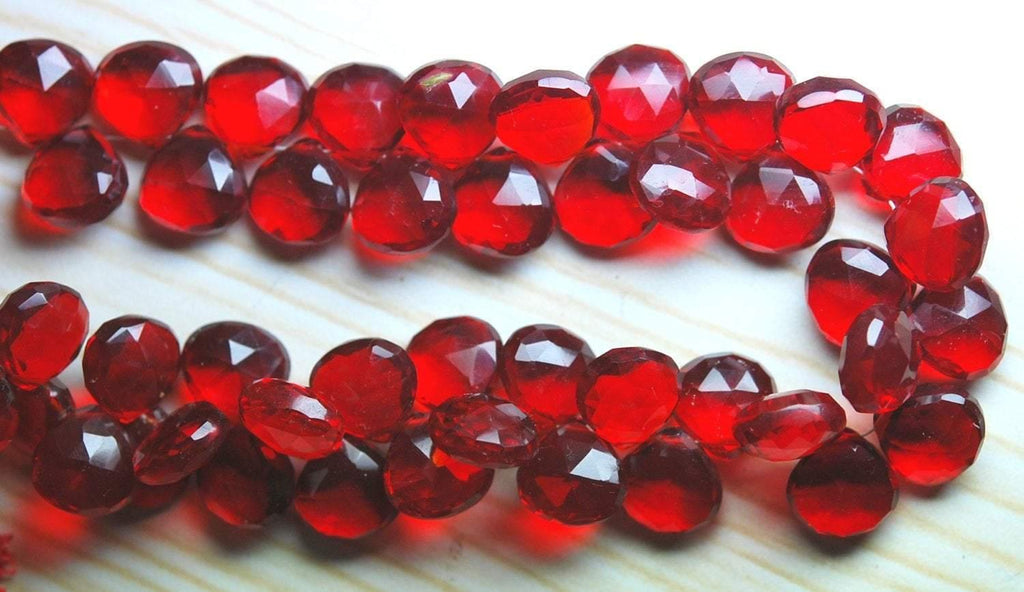 8 Inch Strand,Ruby Red Quartz Micro Faceted Heart Shape Briolette, 10-11mm - Jalvi & Co.