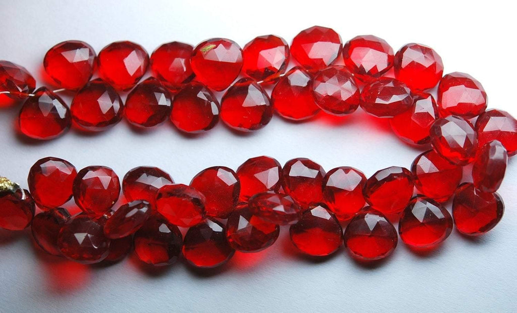 8 Inch Strand,Ruby Red Quartz Micro Faceted Heart Shape Briolette, 10-11mm - Jalvi & Co.