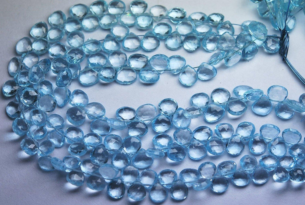 8 Inch Strand,Sky Blue Topaz Micro Faceted Heart Shaped Briolettes, 6.5-7mm, Finest Quality - Jalvi & Co.
