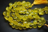 8 Inch Strand,Super Finest,Yellow Chalcedony Faceted Heart Shape Briolettes 10-12mm Large Size